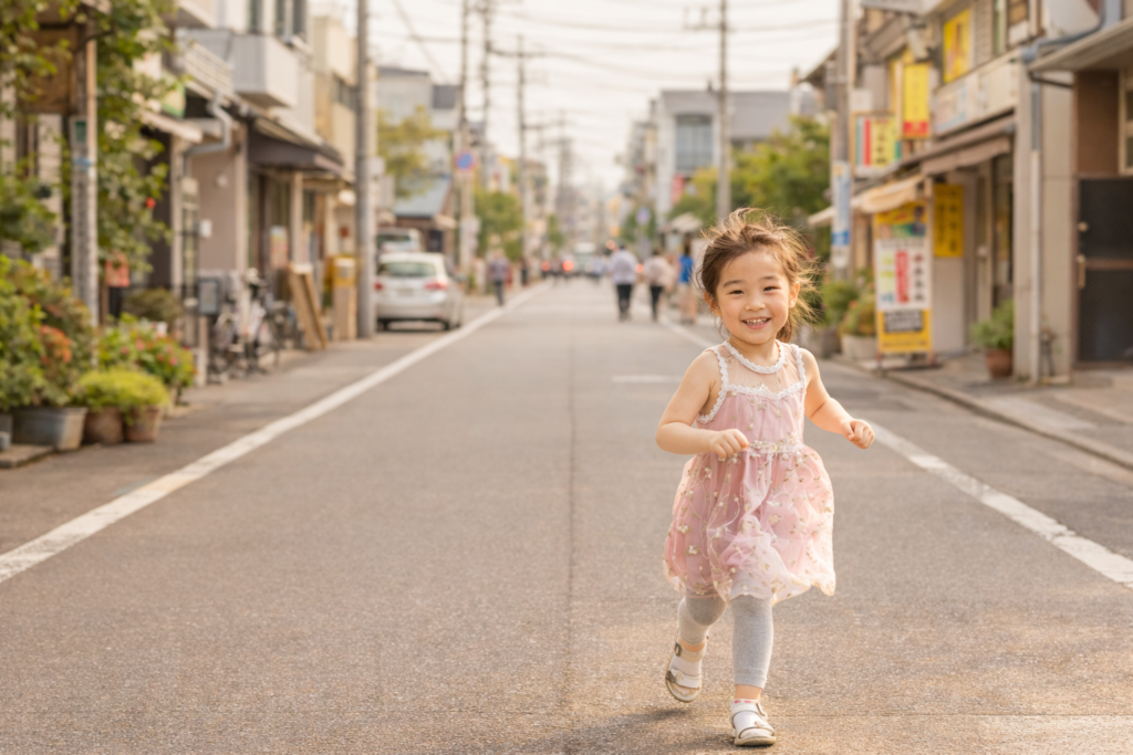 元気いっぱいで走る笑顔の少女