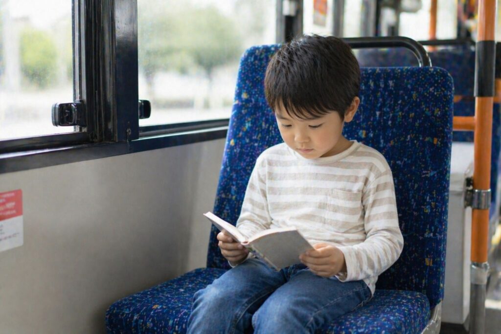 10-移動中に本を読む子供