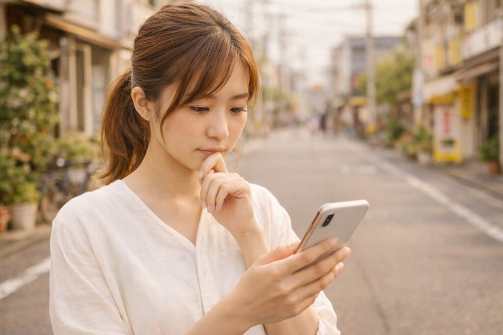 スマホで検索する女性