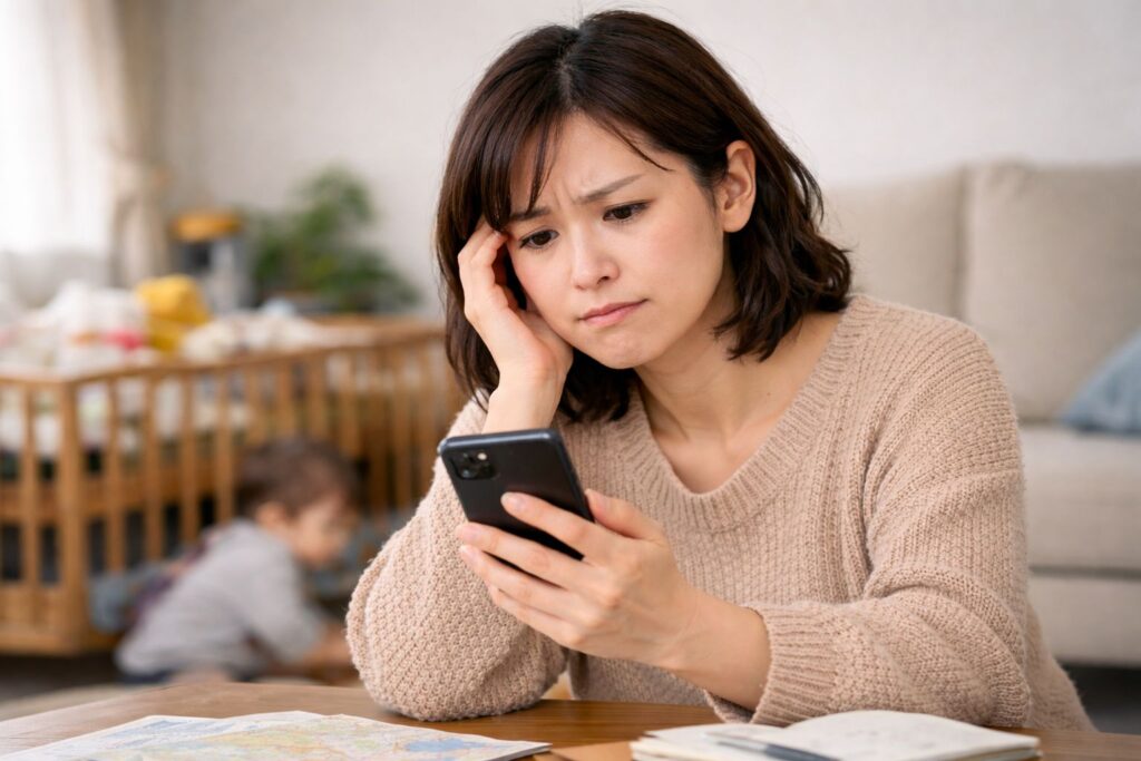 おでかけスポット探しに悩むママ