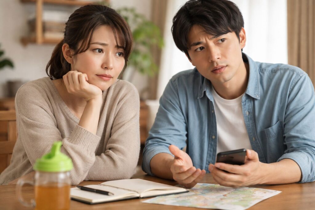 無料のおでかけ-悩む親