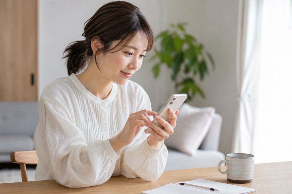 スマホで検索するお母さん