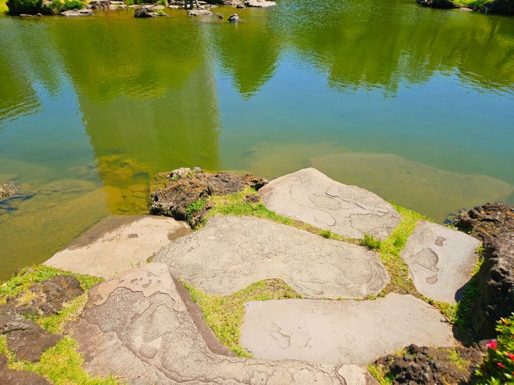 水面の反射がとても綺麗。歩く場所によって景色の見え方も変わります。