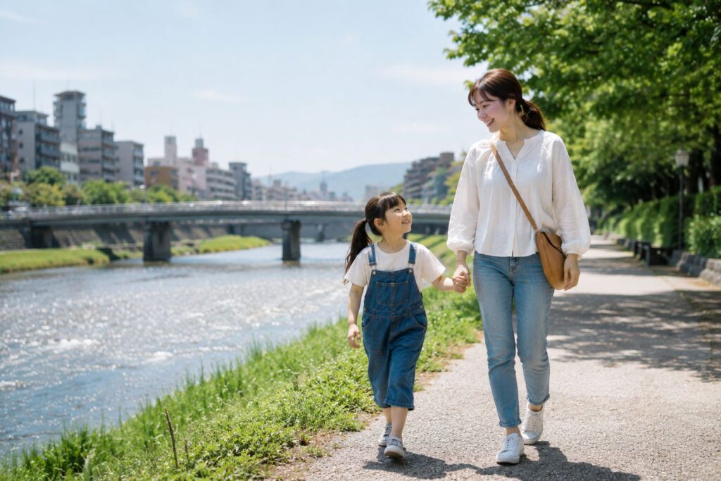 歩く家族