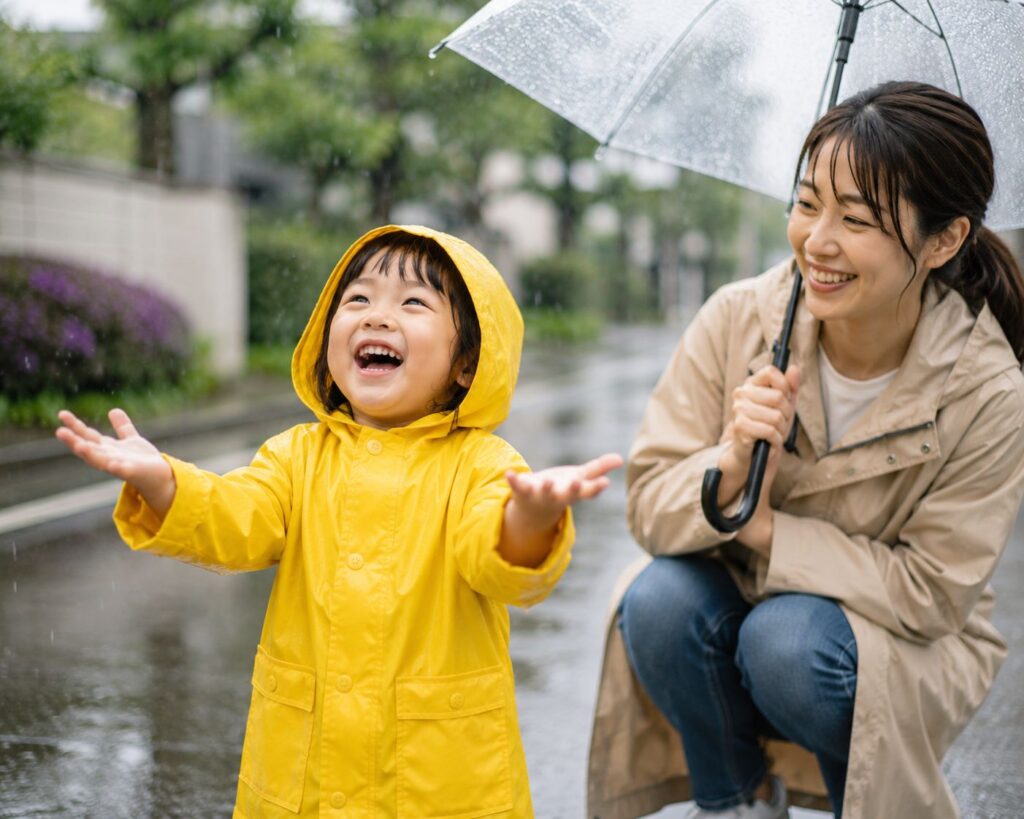 雨を喜ぶ子供