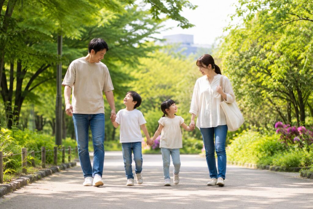 おでかけする家族