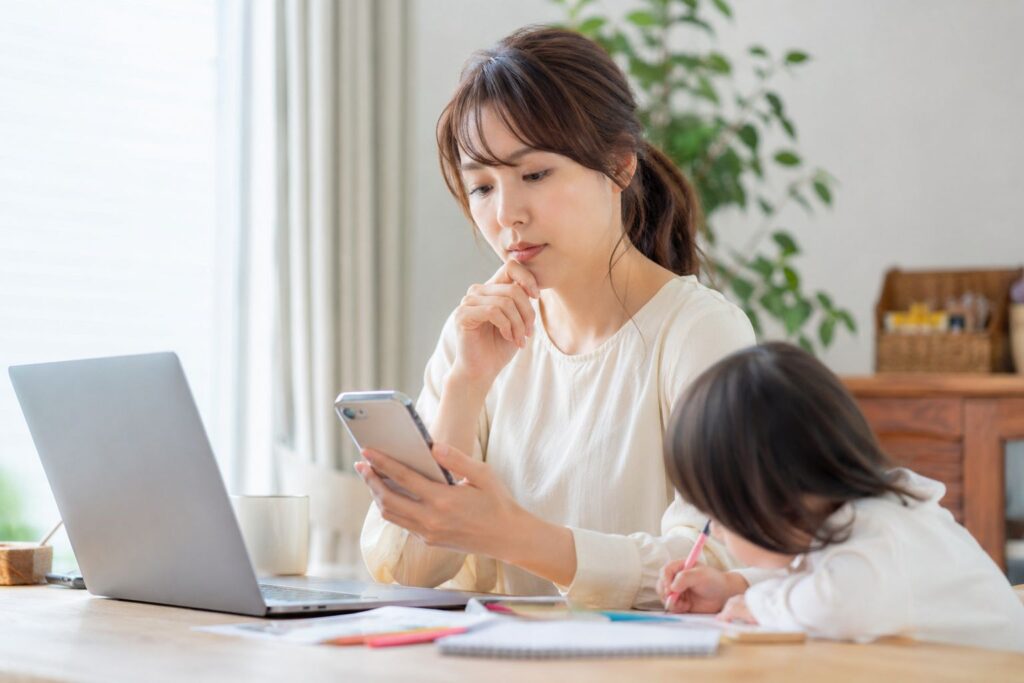 検索するお母さん