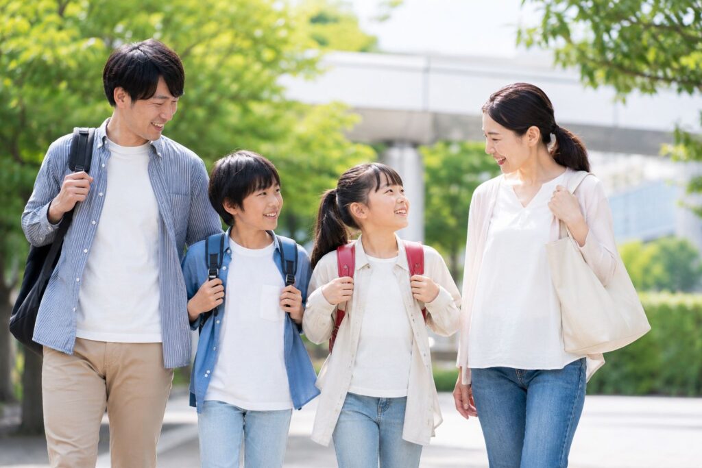 歩く家族