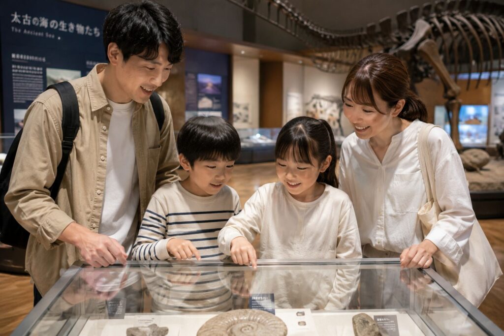 博物館にいく家族
