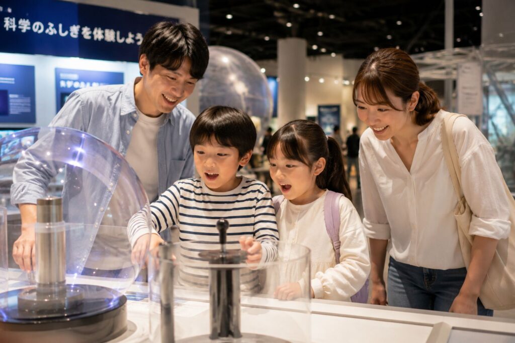 科学館にいく家族