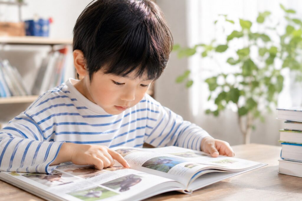 図鑑をみる子供