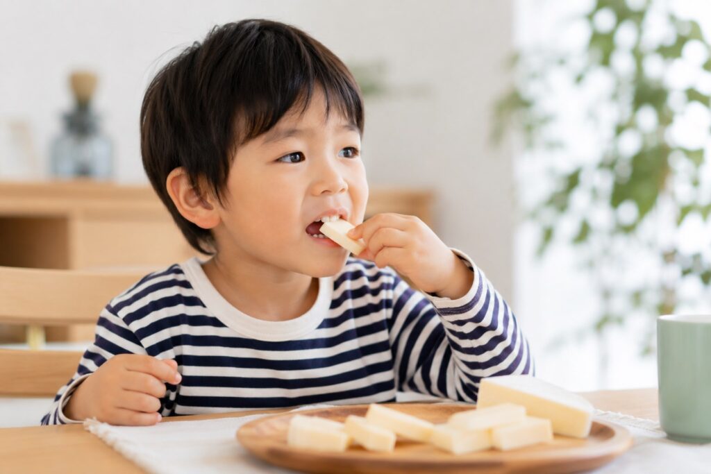 チーズを食べる子供