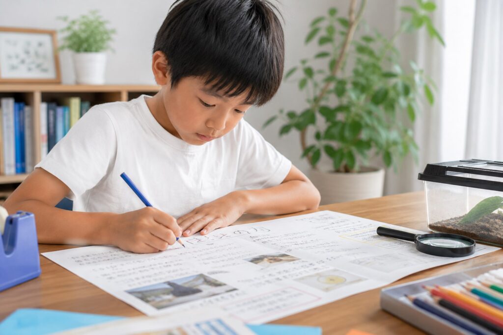 自由研究をまとめる子供
