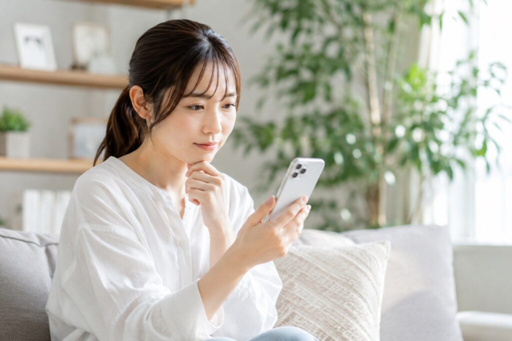 スマホで検索する母