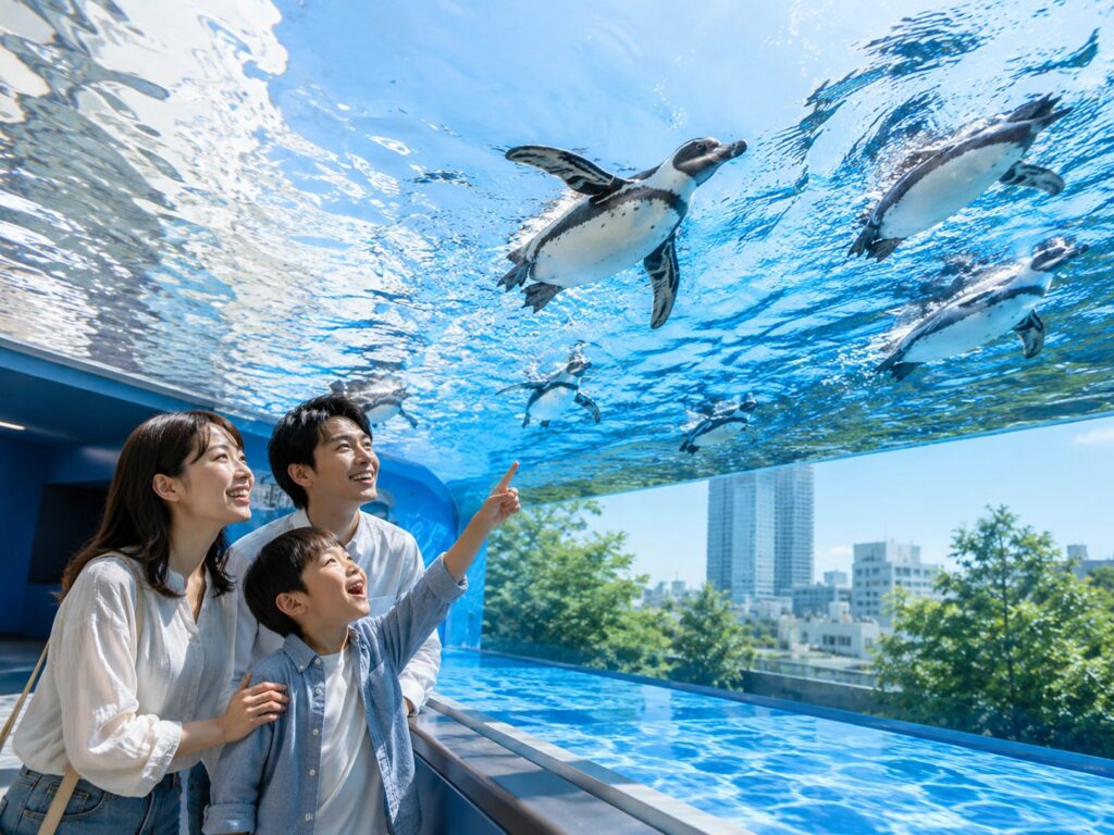 池袋のサンシャインシティで遊ぶ親子