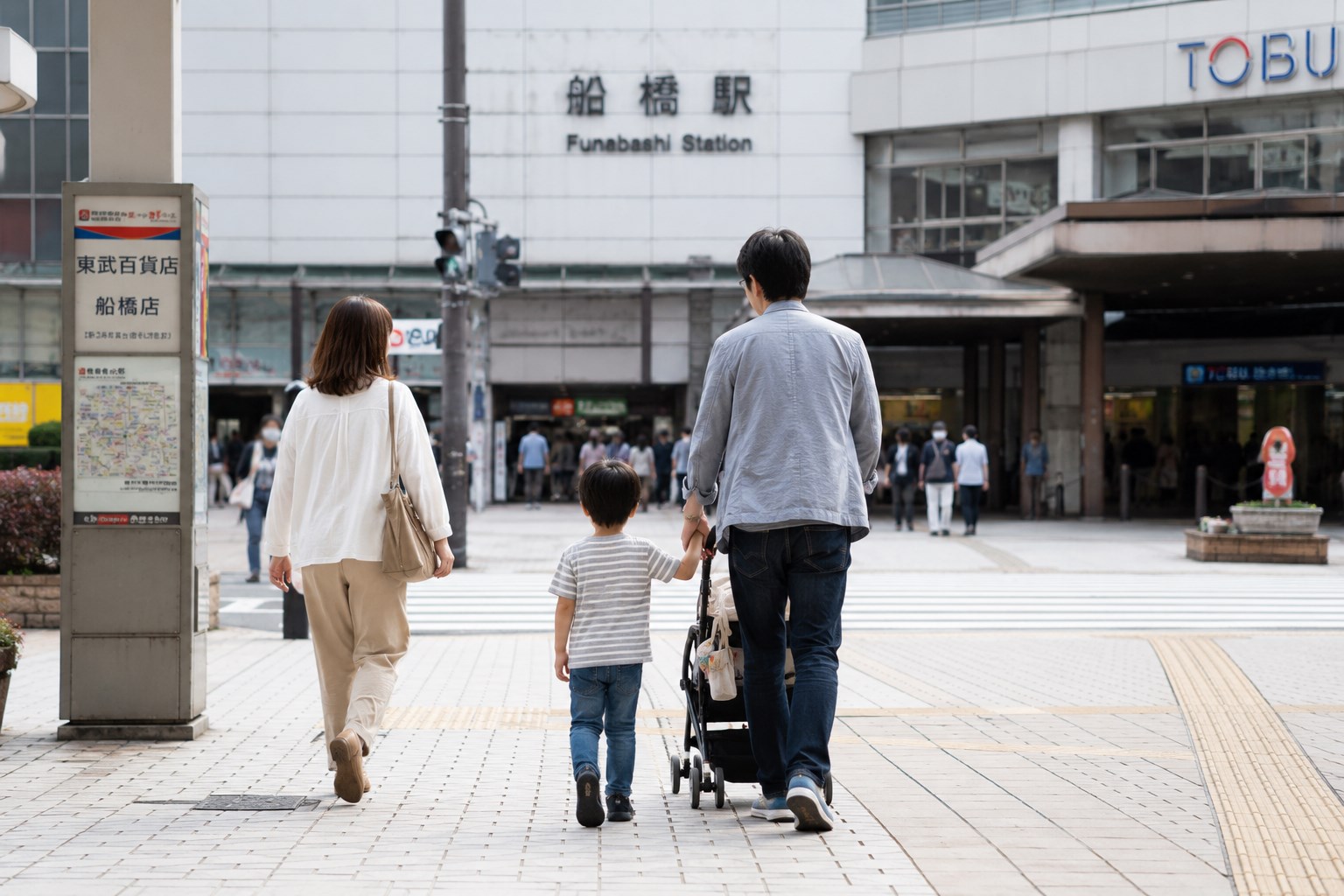 船橋で子供とおでかけする家族の街歩き
