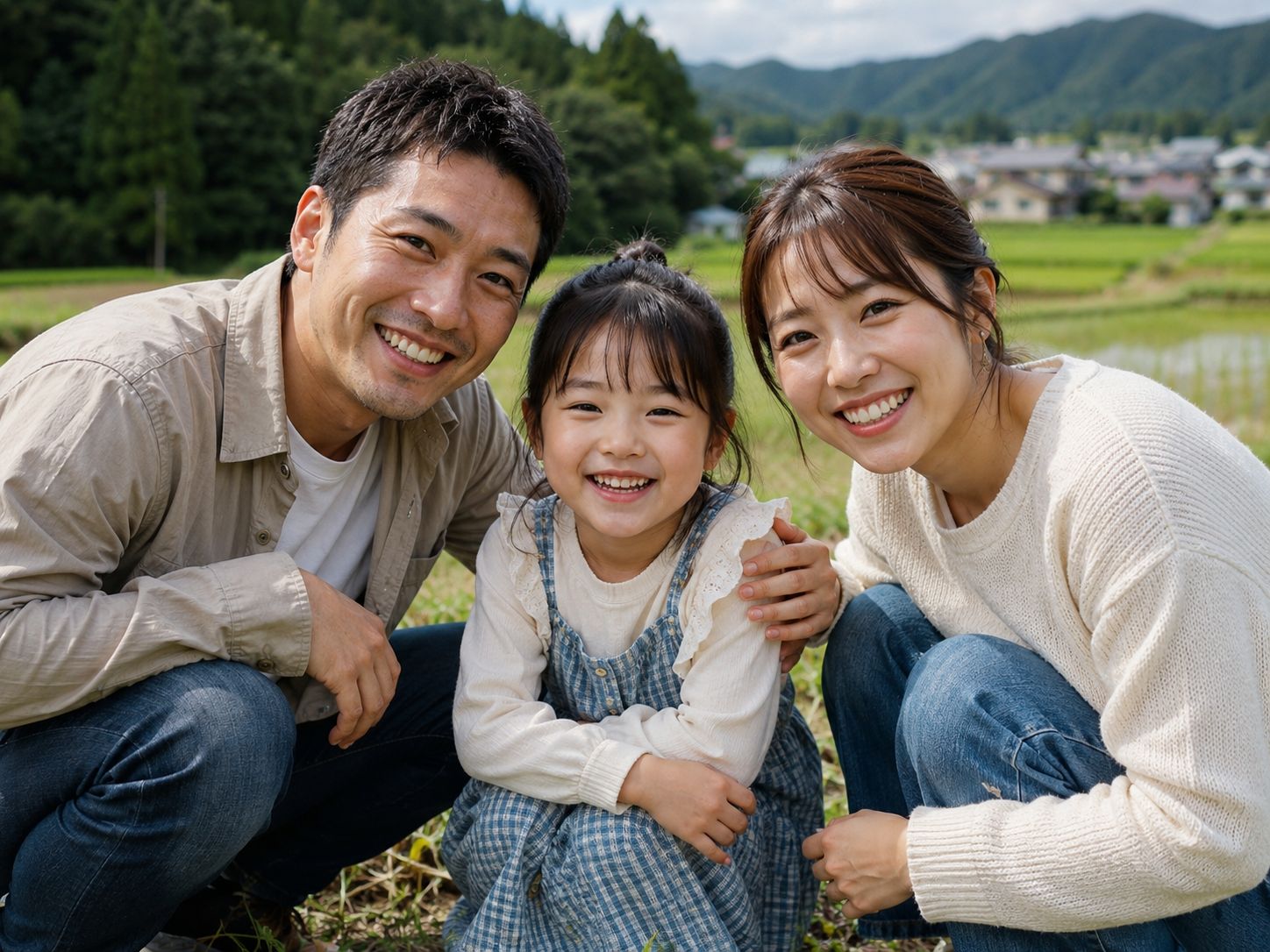 自然の中で養蜂体験を楽しむ親子